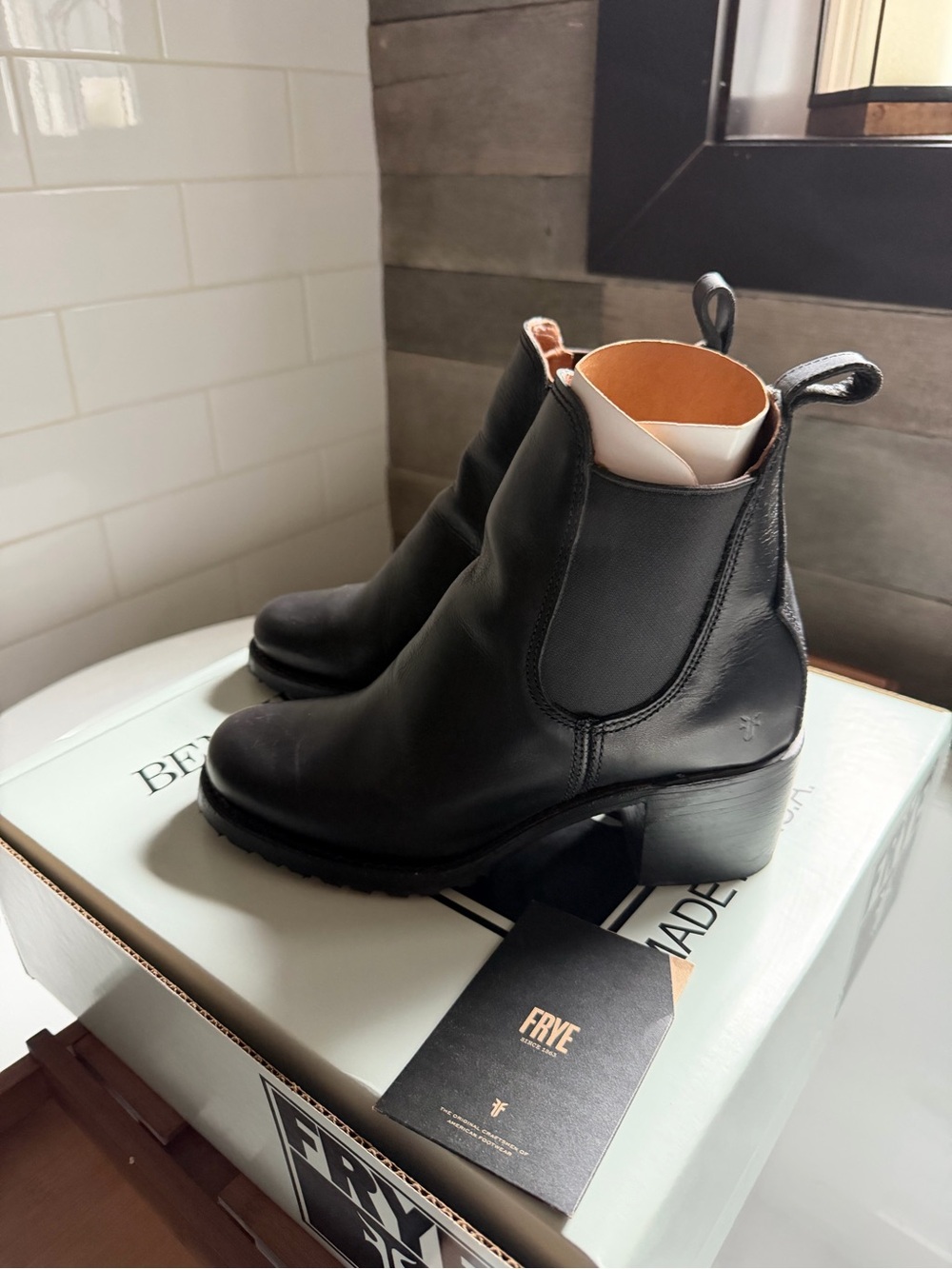 Frye Black Leather Chelsea Ankle Boots